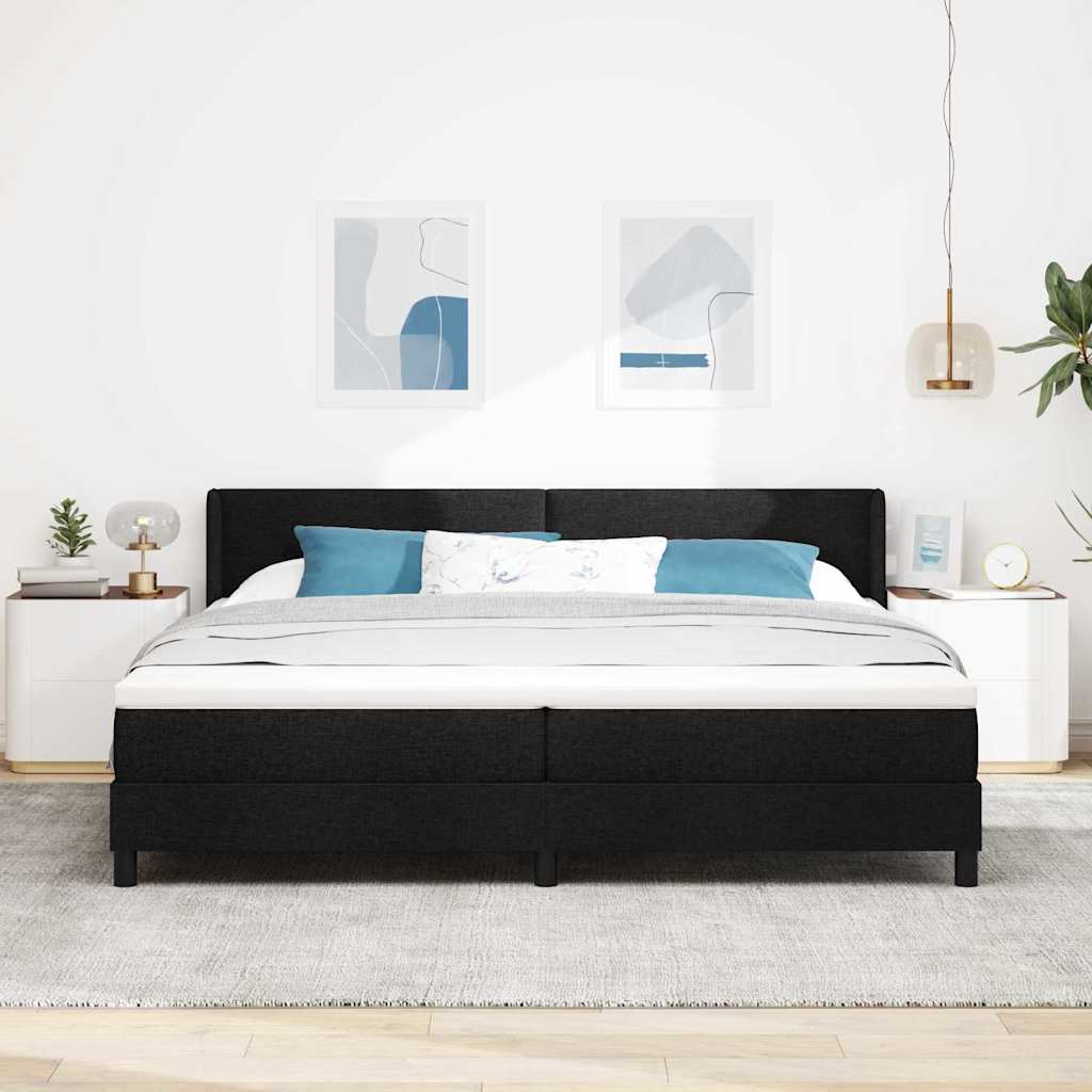 vidaXL Łóżko sprężynowe Z zagłówkiem Czarny 200 x 200 cm tkanina