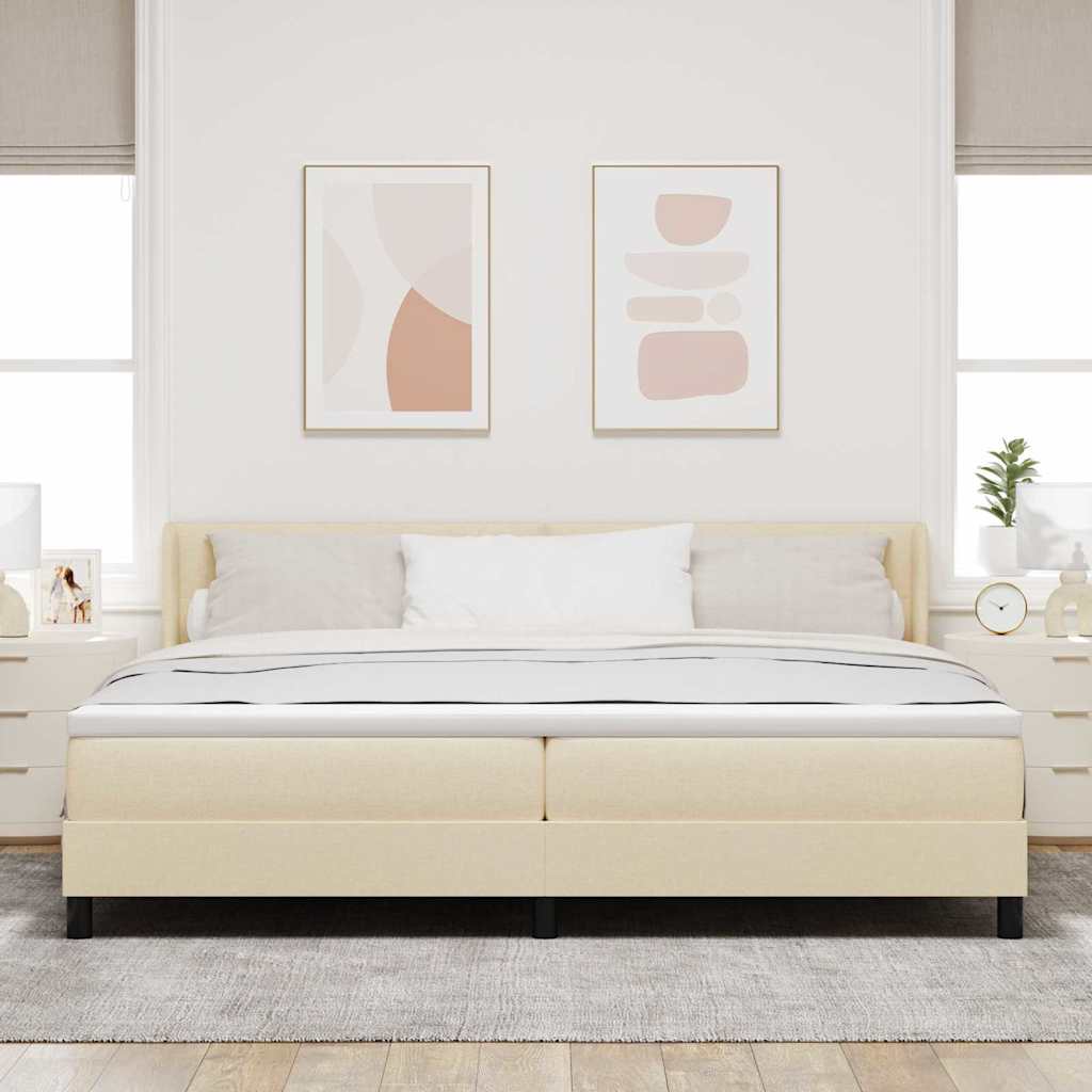vidaXL Łóżko sprężynowe Z zagłówkiem Kremowy 200 x 200 cm tkanina
