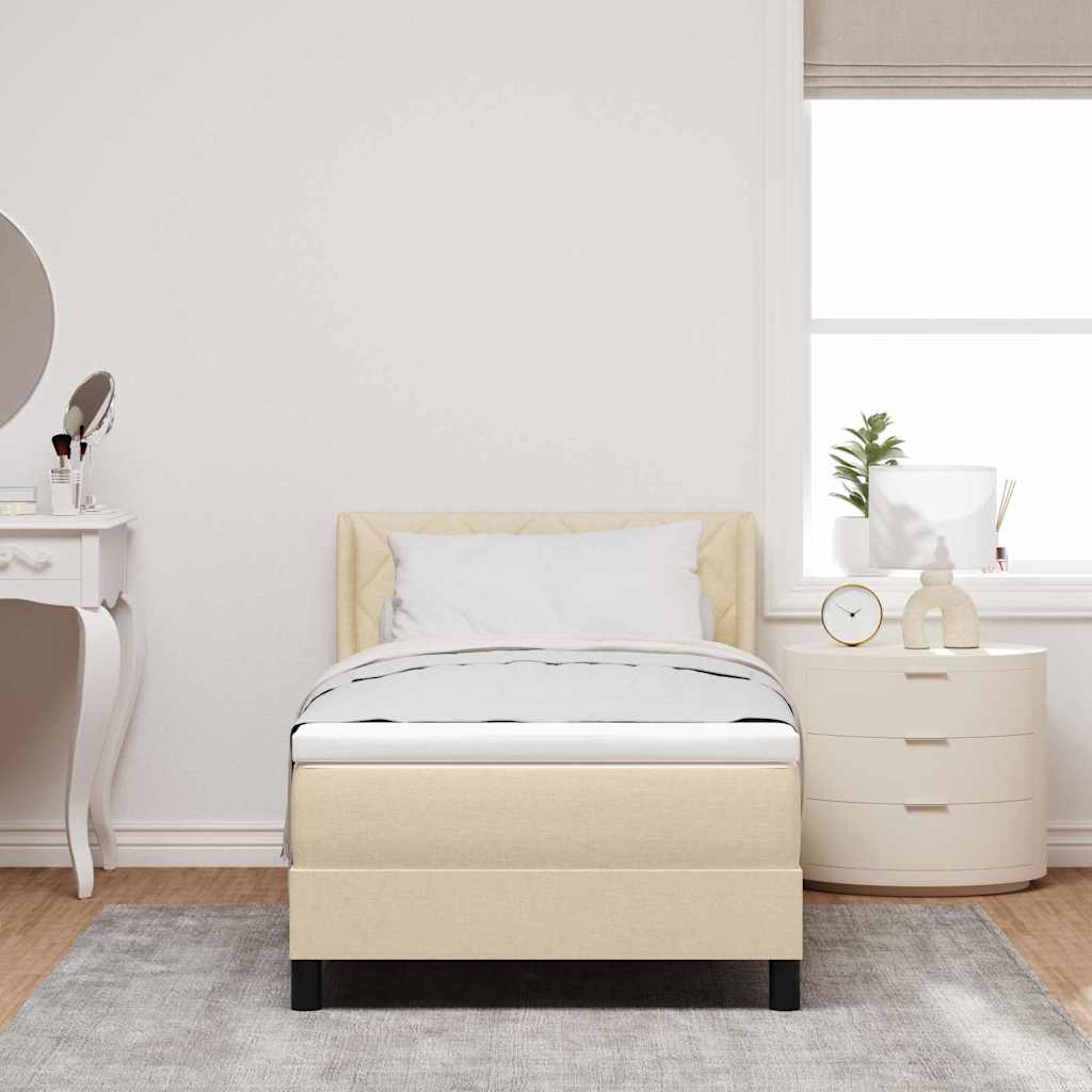 vidaXL Łóżko sprężynowe Z zagłówkiem Kremowy 200 x 90 cm tkanina