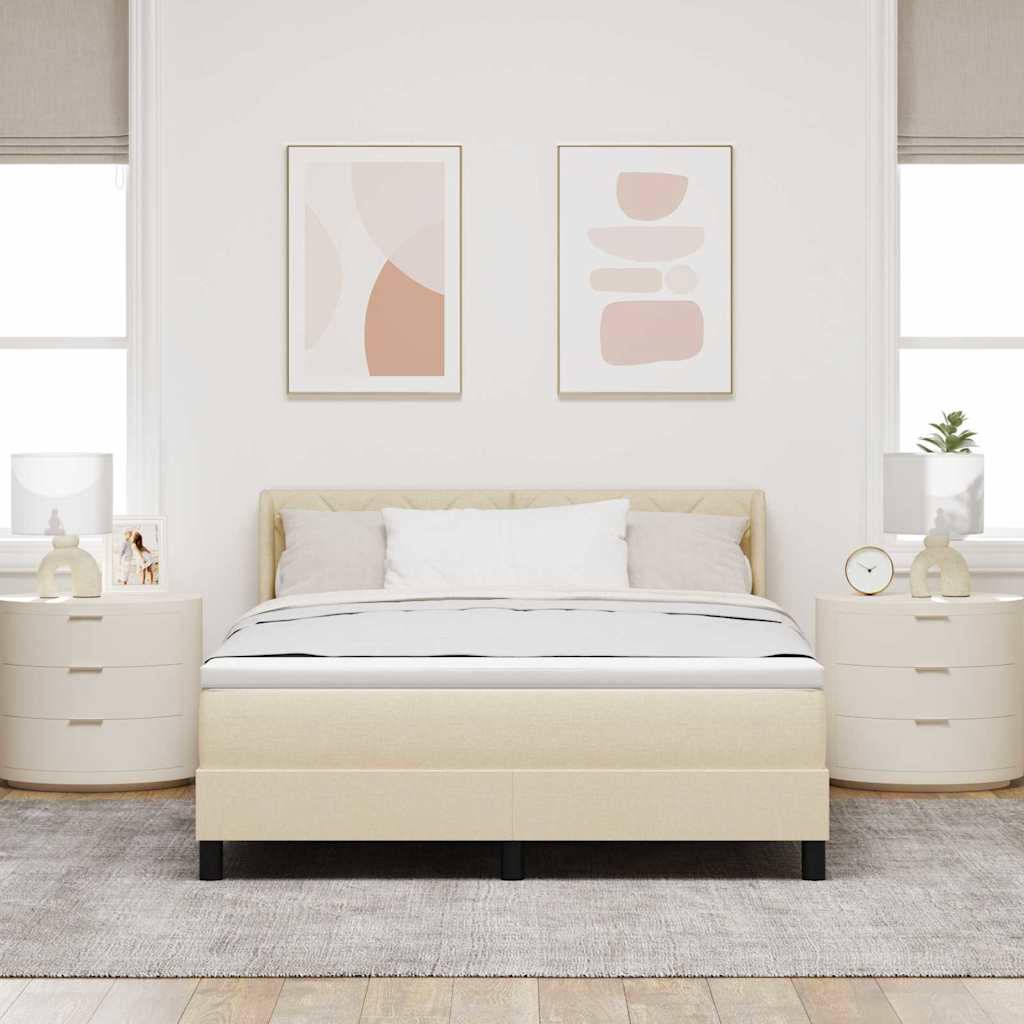 vidaXL Łóżko sprężynowe Z zagłówkiem Kremowy 200 x 160 cm tkanina