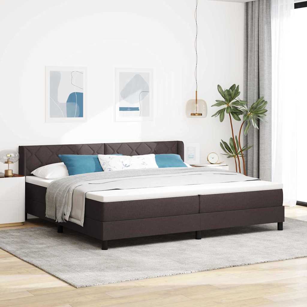 vidaXL Łóżko sprężynowe Z zagłówkiem Ciemny brąz 200 x 200 cm tkanina