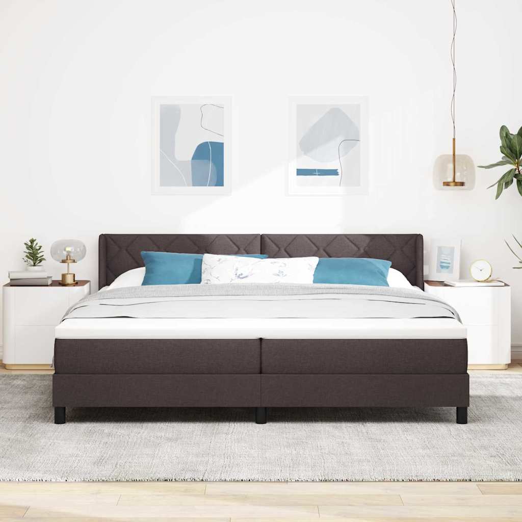 vidaXL Łóżko sprężynowe Z zagłówkiem Ciemny brąz 200 x 200 cm tkanina