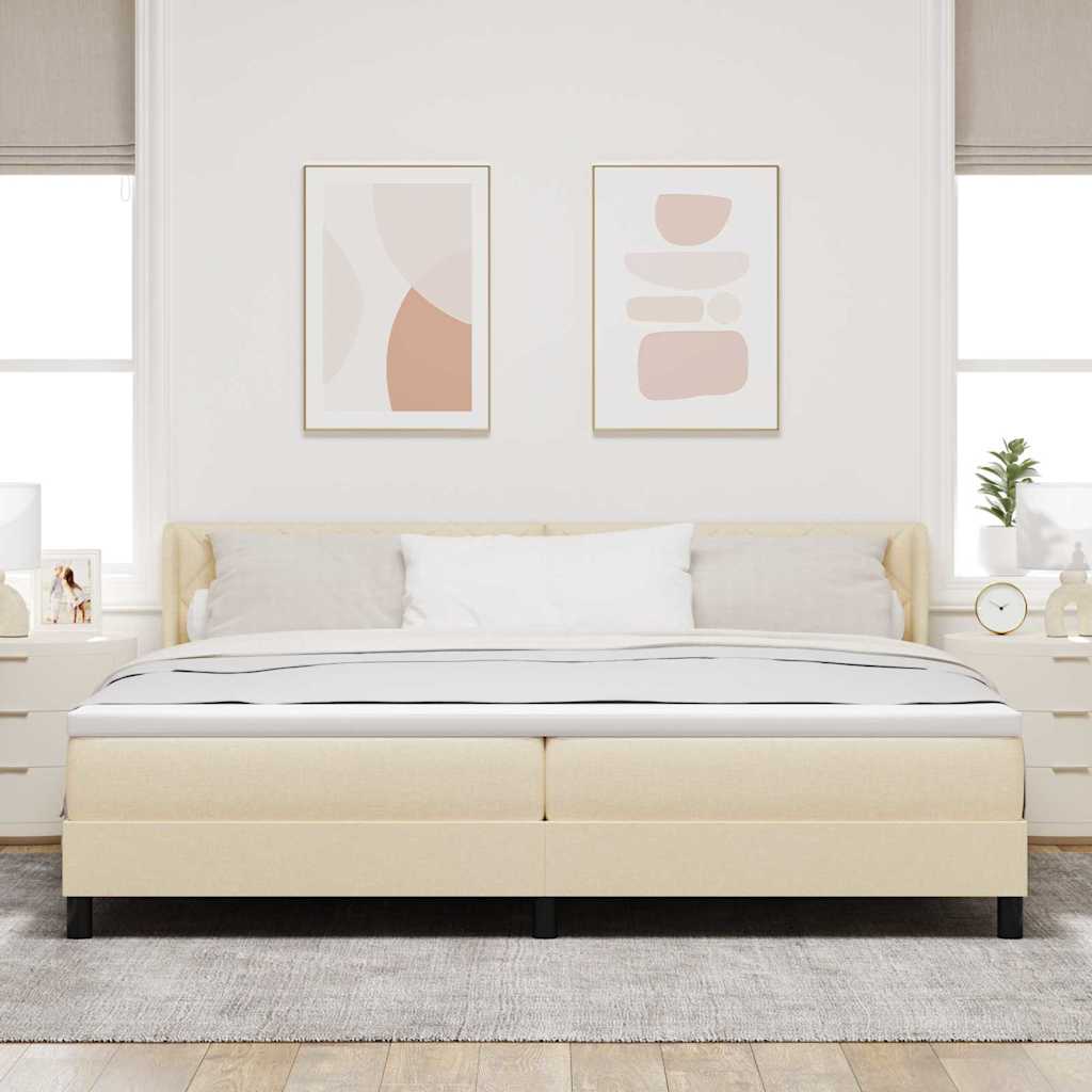 vidaXL Łóżko sprężynowe Z zagłówkiem Kremowy 200 x 200 cm tkanina