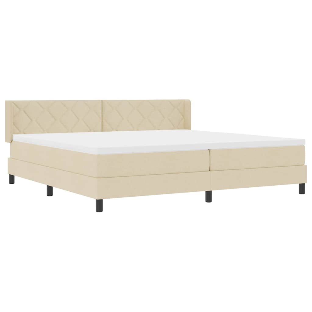 vidaXL Łóżko sprężynowe Z zagłówkiem Kremowy 200 x 200 cm tkanina