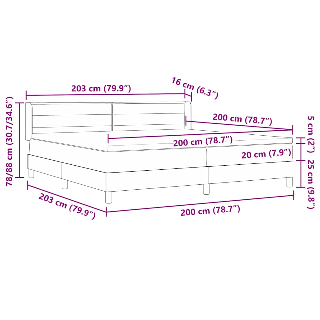 vidaXL Łóżko sprężynowe z materacem Ciemnoszary 200 x 200 cm tkanina