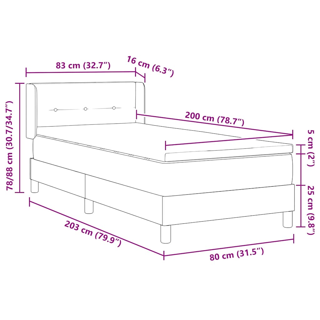 vidaXL Łóżko sprężynowe z materacem Ciemnoszary 200 x 80 cm tkanina