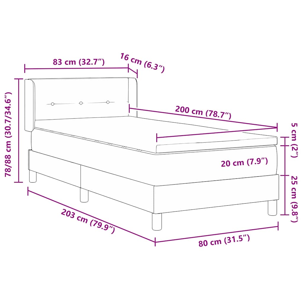 vidaXL Łóżko sprężynowe Z zagłówkiem Kremowy 200 x 80 cm tkanina
