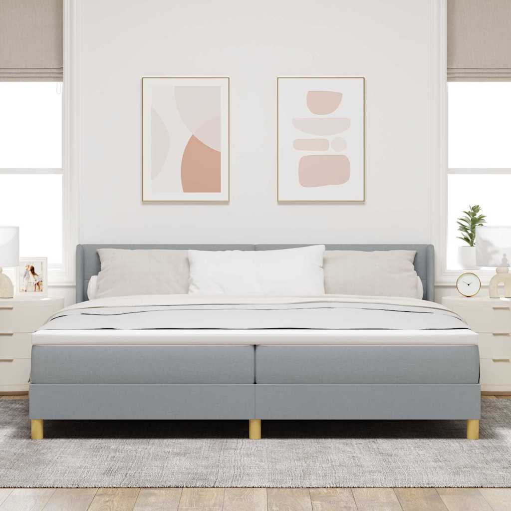 vidaXL Łóżko sprężynowe Z zagłówkiem Jasnoszary 200 x 200 cm tkanina