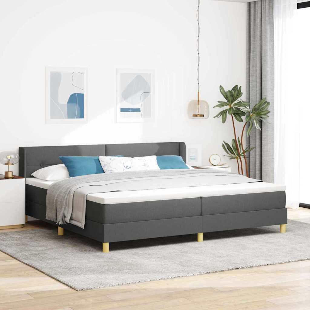 vidaXL Łóżko sprężynowe Z zagłówkiem Ciemnoszary 200 x 200 cm tkanina