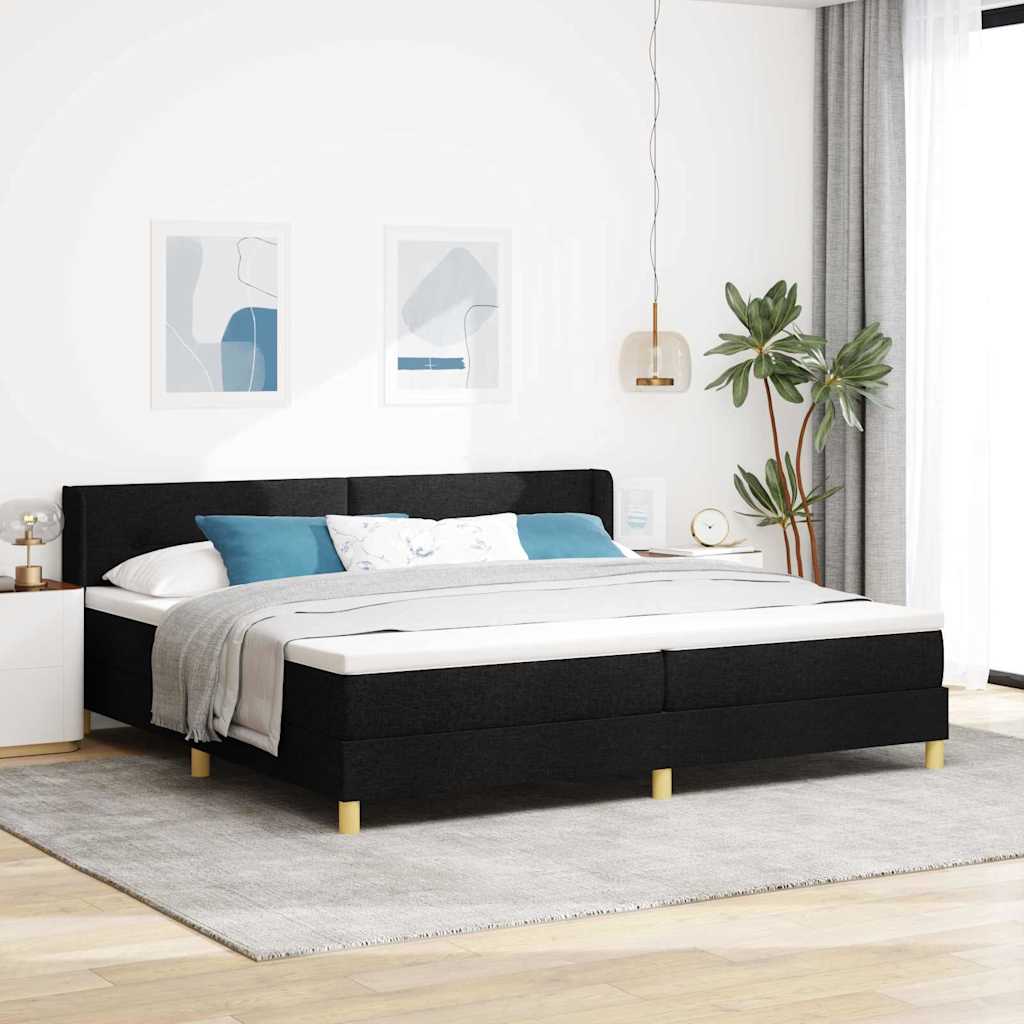 vidaXL Łóżko sprężynowe Z zagłówkiem Czarny 200 x 200 cm tkanina