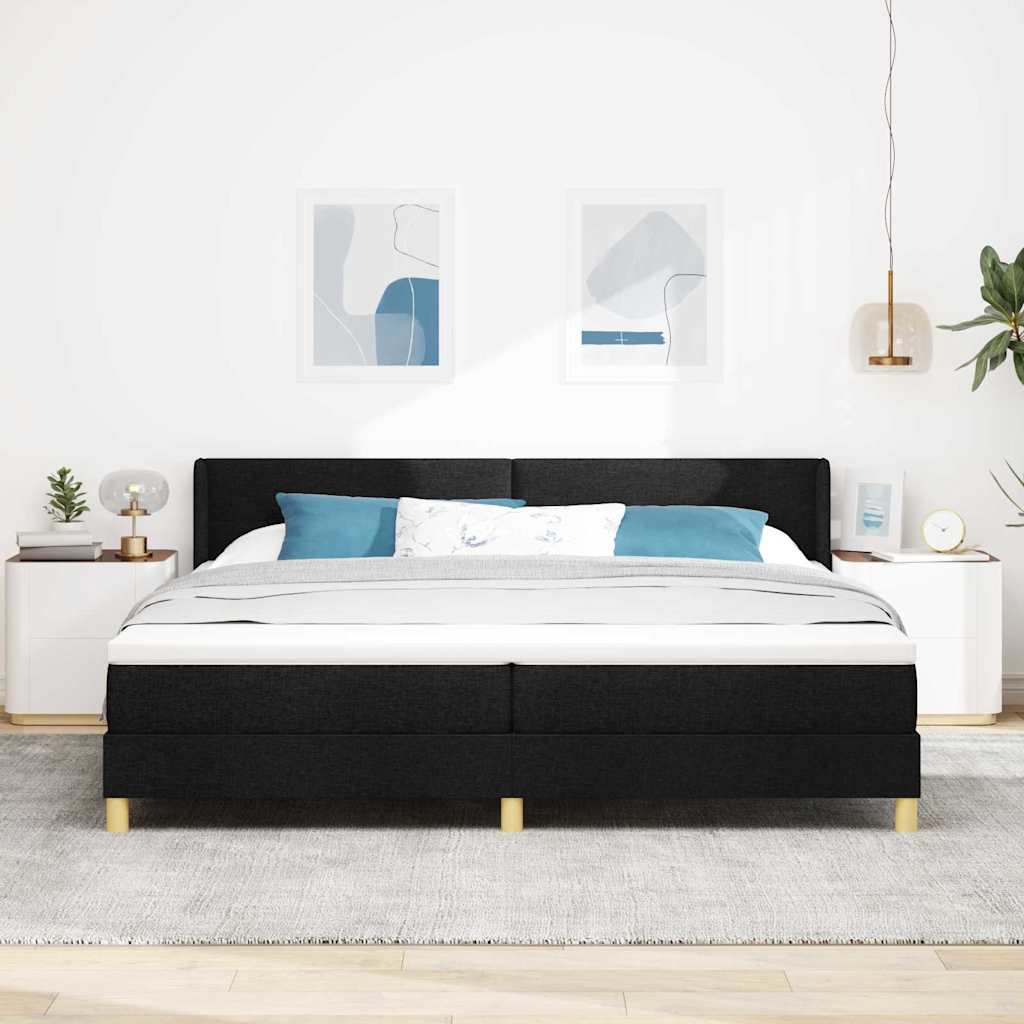 vidaXL Łóżko sprężynowe Z zagłówkiem Czarny 200 x 200 cm tkanina
