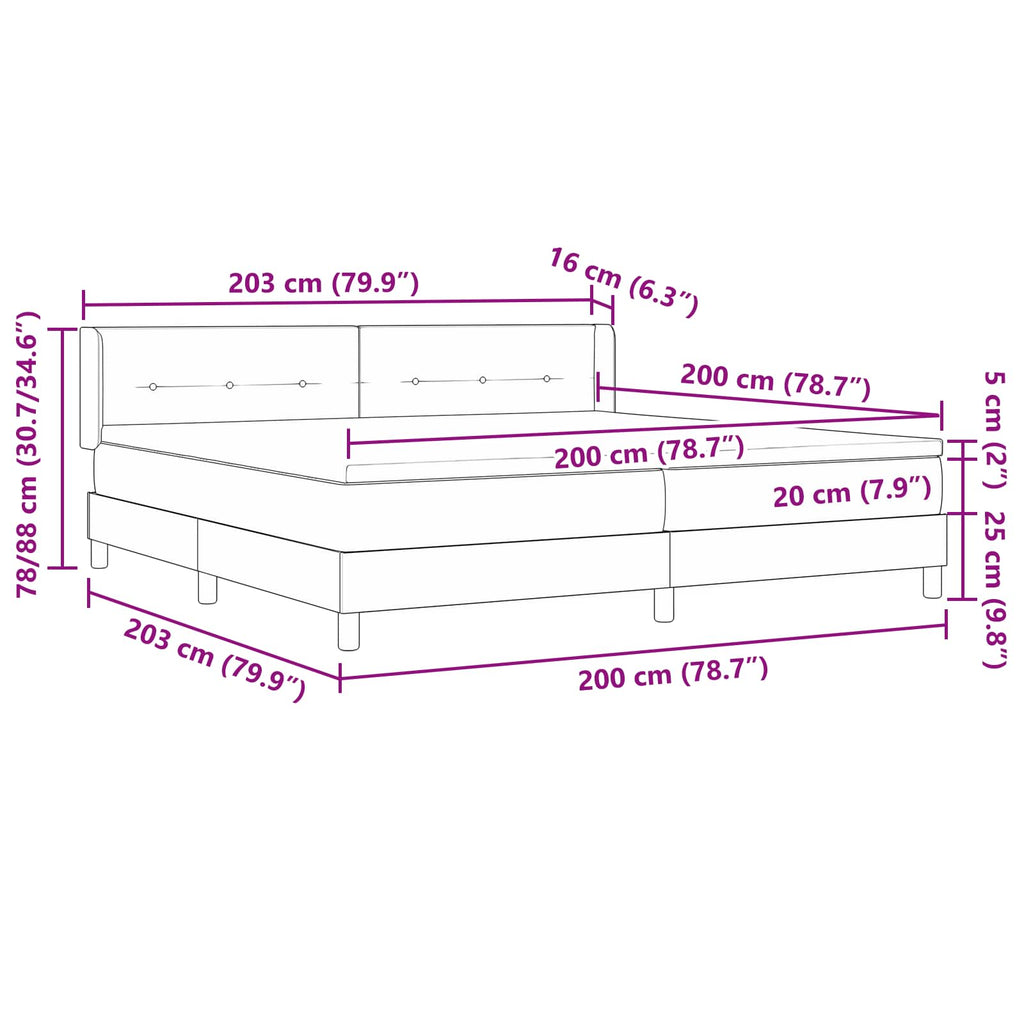 vidaXL Łóżko sprężynowe Z zagłówkiem Ciemny brąz 200 x 200 cm tkanina