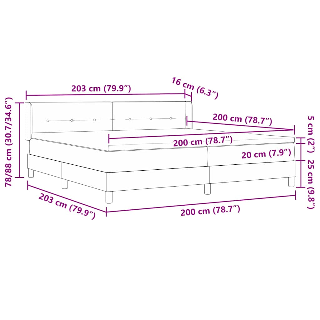 vidaXL Łóżko sprężynowe Z zagłówkiem Niebieski 200 x 200 cm tkanina