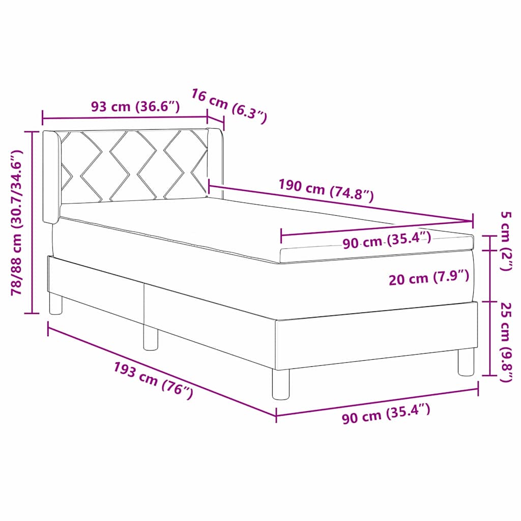 vidaXL Łóżko sprężynowe z materacem Ciemnoszary 190 x 90 cm Poliester