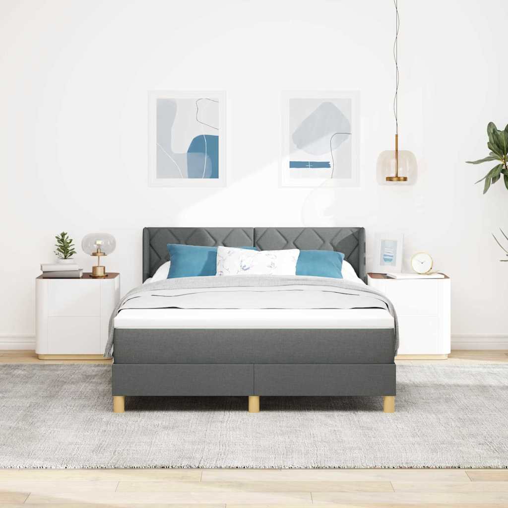 vidaXL Łóżko sprężynowe Z zagłówkiem Ciemnoszary 200 x 140 cm tkanina
