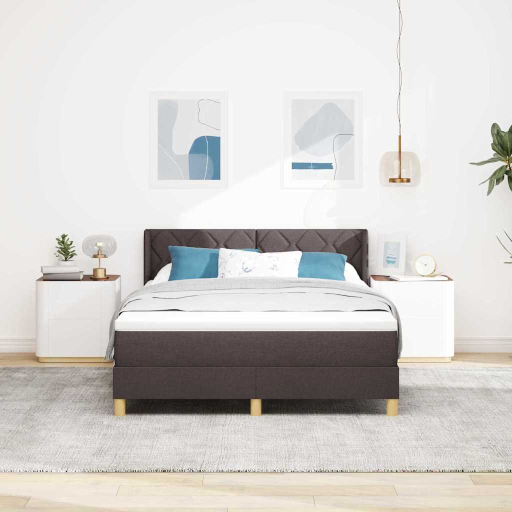 vidaXL Łóżko sprężynowe Z zagłówkiem Ciemny brąz 200 x 140 cm tkanina