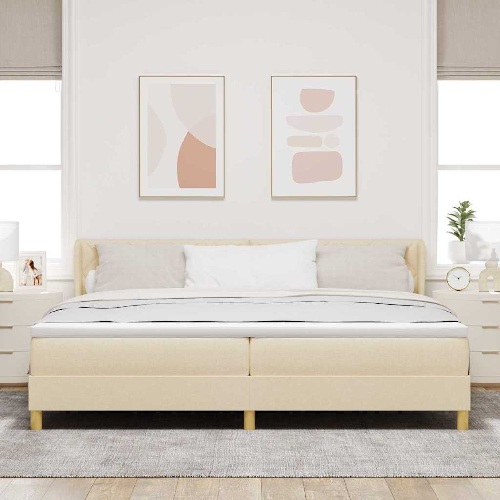 vidaXL Łóżko sprężynowe Z zagłówkiem Kremowy 200 x 200 cm tkanina