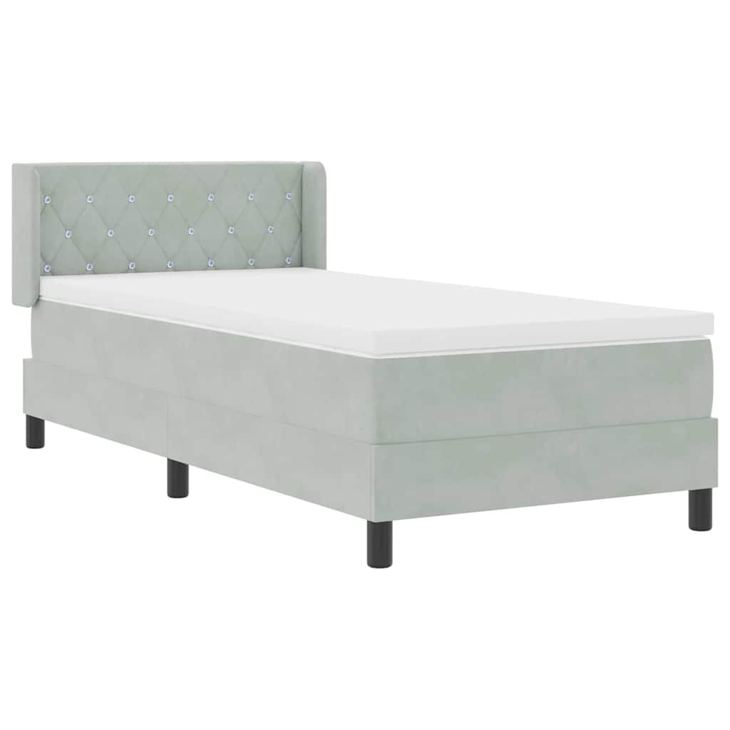 vidaXL Łóżko sprężynowe Z zagłówkiem Jasnoszary 200 x 90 cm Aksamit