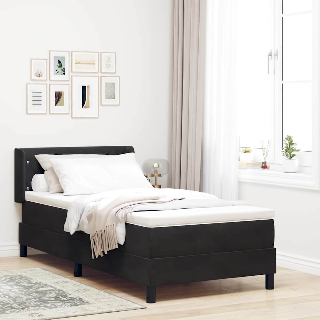 vidaXL Łóżko sprężynowe Z zagłówkiem Czarny 200 x 90 cm Aksamit