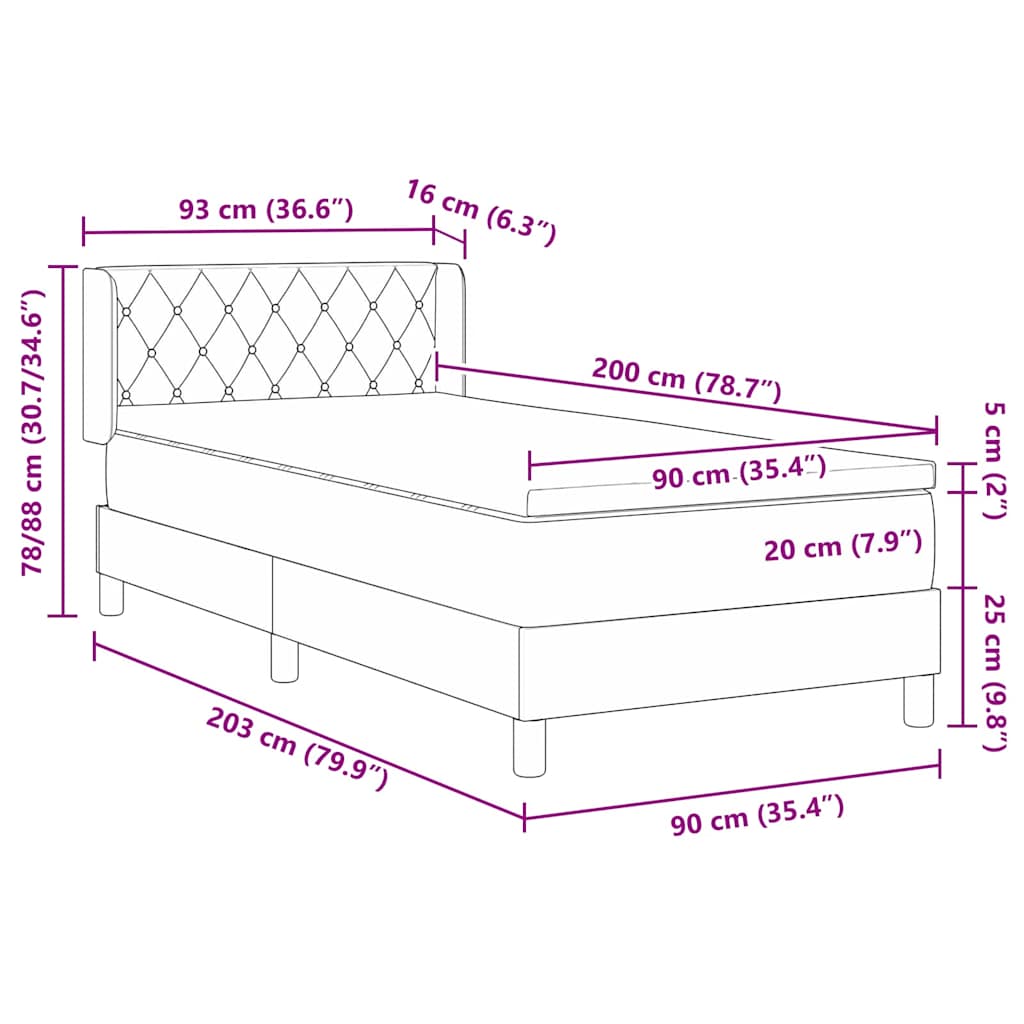 vidaXL Łóżko sprężynowe Z zagłówkiem Różowy 200 x 90 cm Aksamit