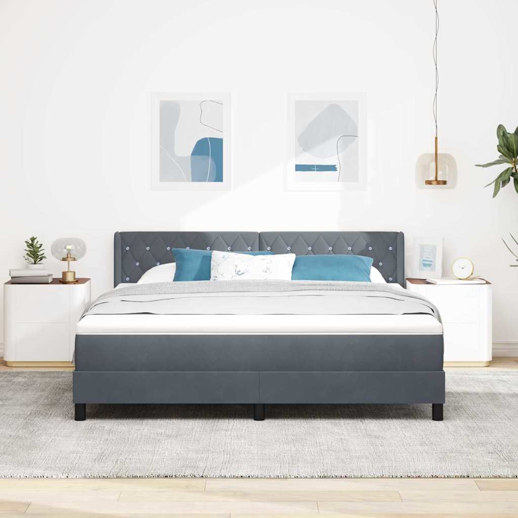 vidaXL Łóżko sprężynowe Z zagłówkiem Ciemnoszary 200 x 180 cm Aksamit