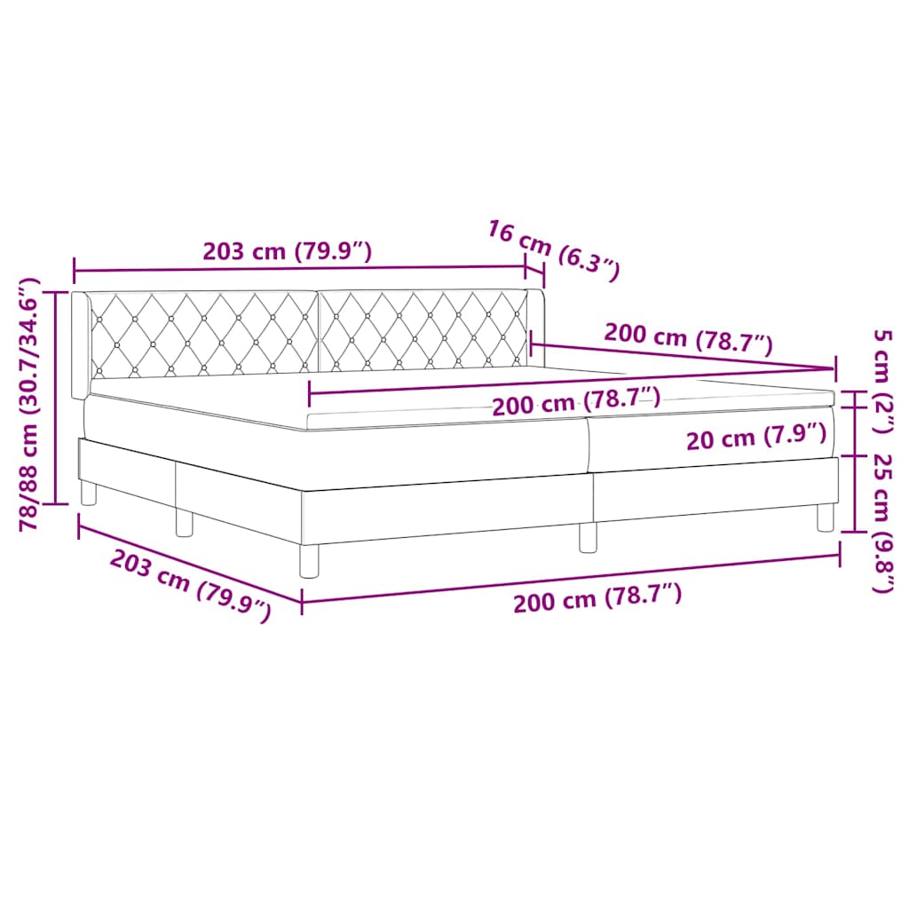 vidaXL Łóżko sprężynowe Z zagłówkiem Jasnoszary 200 x 200 cm Aksamit
