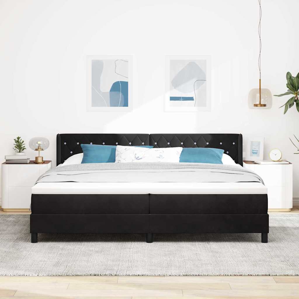 vidaXL Łóżko sprężynowe Z zagłówkiem Czarny 200 x 200 cm Aksamit