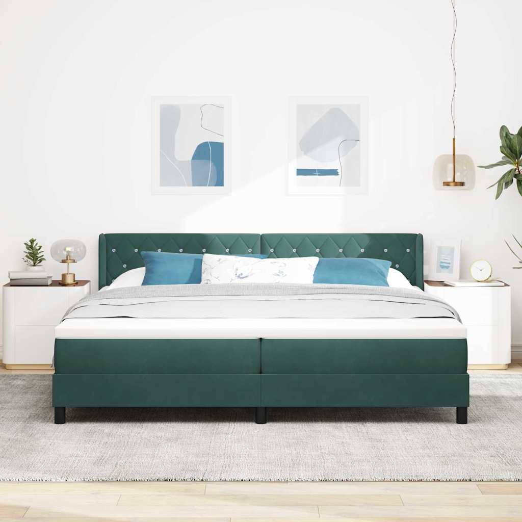 vidaXL Łóżko sprężynowe Ciemna zieleń 200 x 200 cm Aksamit