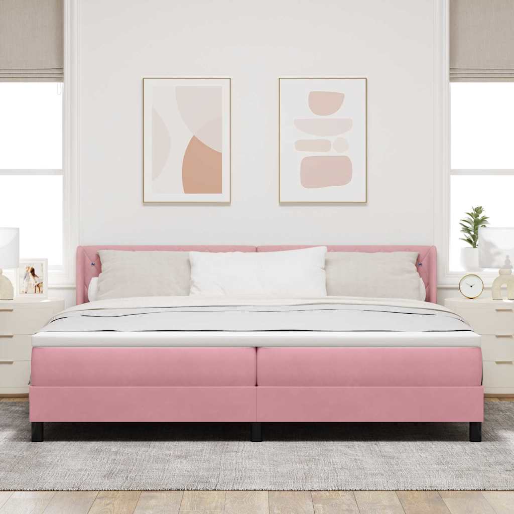 vidaXL Łóżko sprężynowe Z zagłówkiem Różowy 200 x 200 cm Aksamit