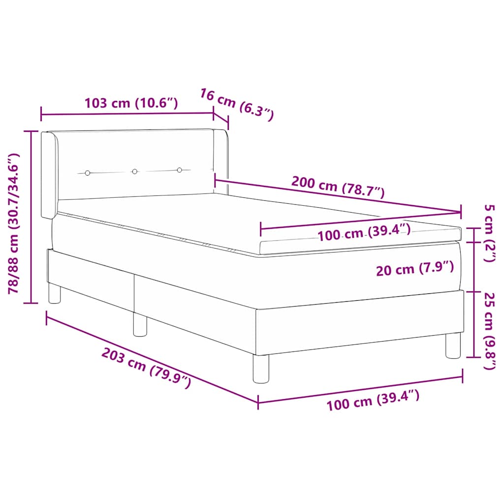 vidaXL Łóżko sprężynowe Ciemnoniebieski 200 x 100 cm Aksamit