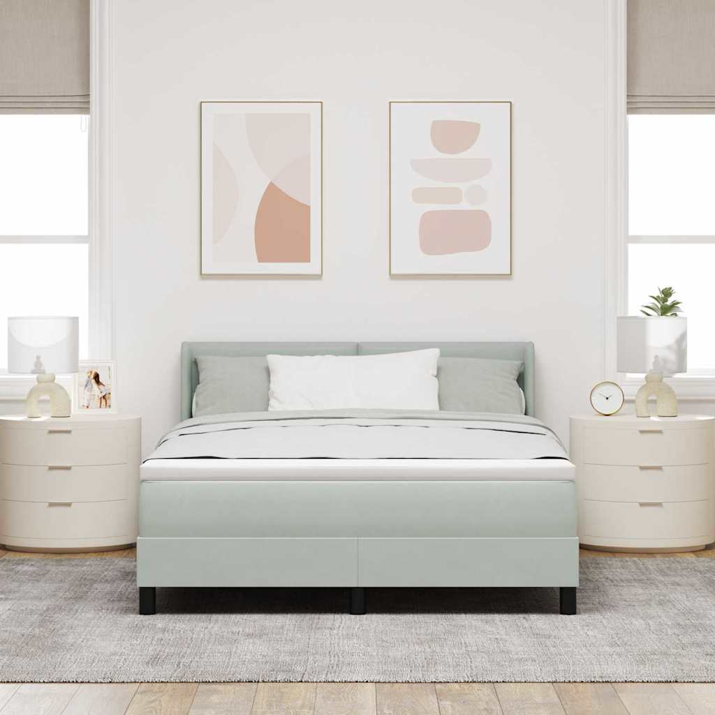 vidaXL Łóżko sprężynowe Z zagłówkiem Jasnoszary 190 x 140 cm Aksamit