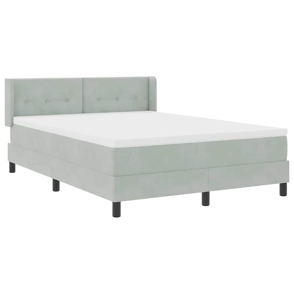 vidaXL Łóżko sprężynowe Z zagłówkiem Jasnoszary 190 x 140 cm Aksamit