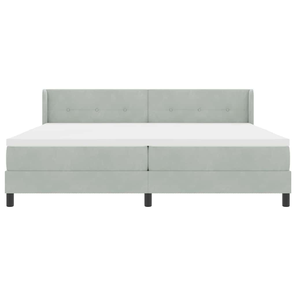 vidaXL Łóżko sprężynowe Z zagłówkiem Jasnoszary 200 x 200 cm Aksamit