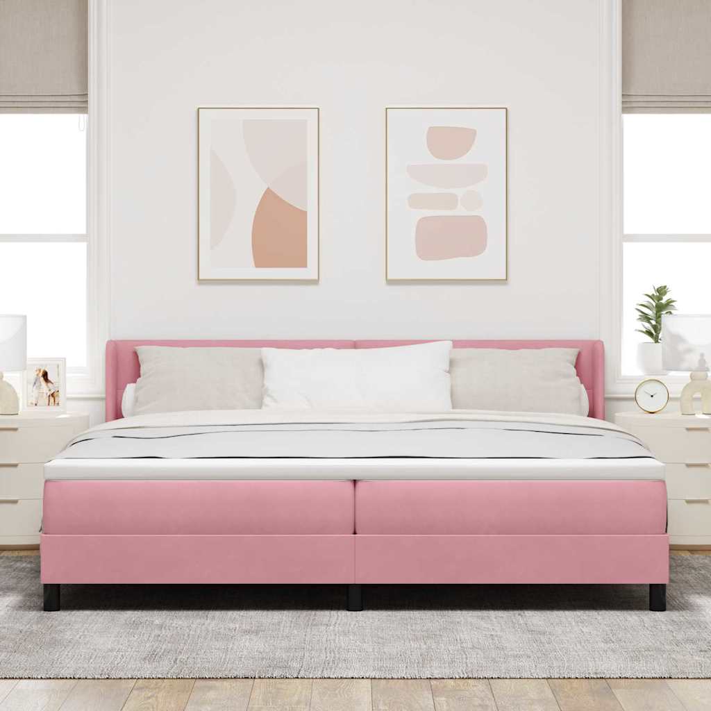 vidaXL Łóżko sprężynowe Z zagłówkiem Różowy 200 x 200 cm Aksamit