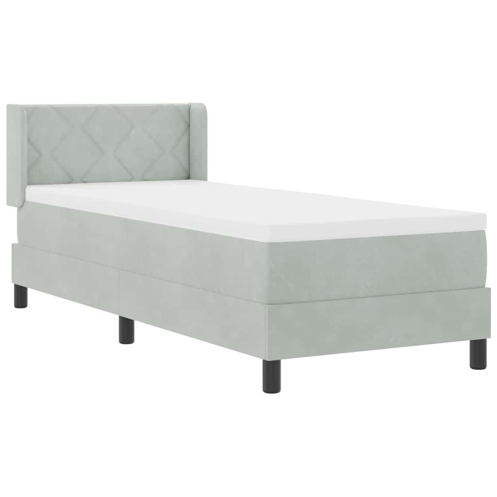 vidaXL Łóżko sprężynowe Z zagłówkiem Jasnoszary 200 x 80 cm Aksamit