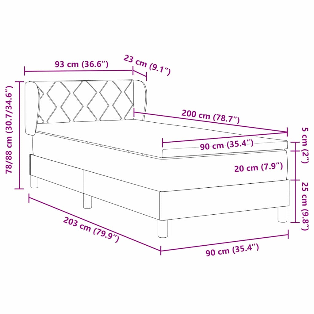 vidaXL Łóżko sprężynowe Ciemnoniebieski 200 x 90 cm Aksamit