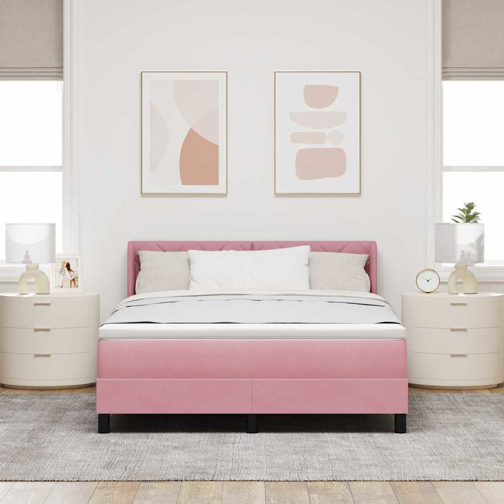 vidaXL Łóżko sprężynowe Z zagłówkiem Różowy 200 x 140 cm Aksamit