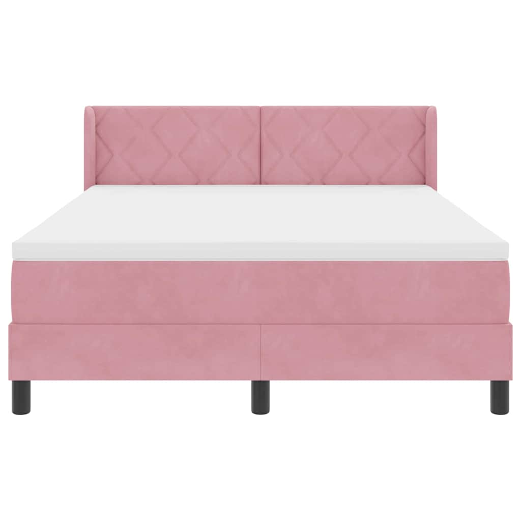 vidaXL Łóżko sprężynowe Z zagłówkiem Różowy 200 x 140 cm Aksamit
