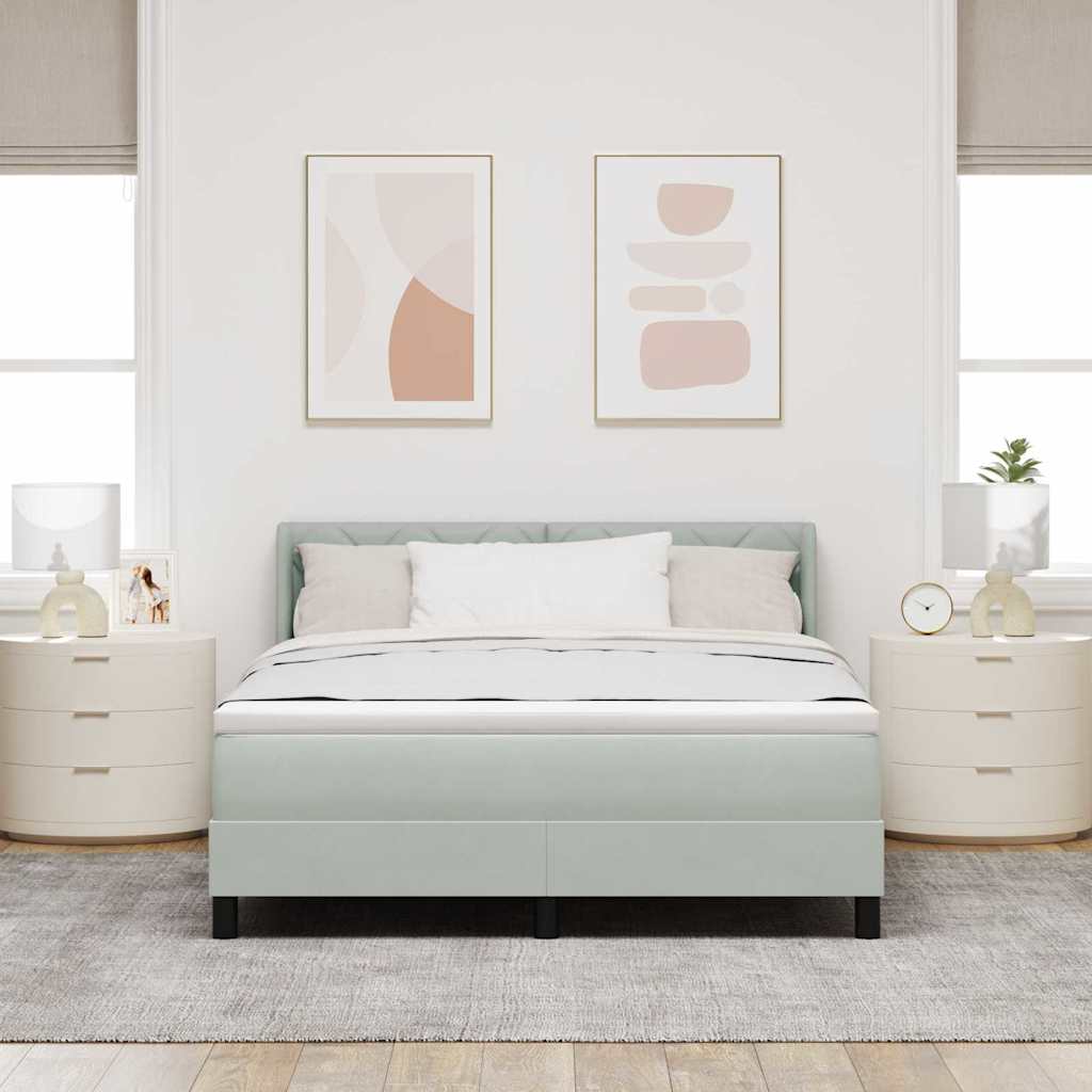 vidaXL Łóżko sprężynowe Z zagłówkiem Jasnoszary 200 x 160 cm Aksamit