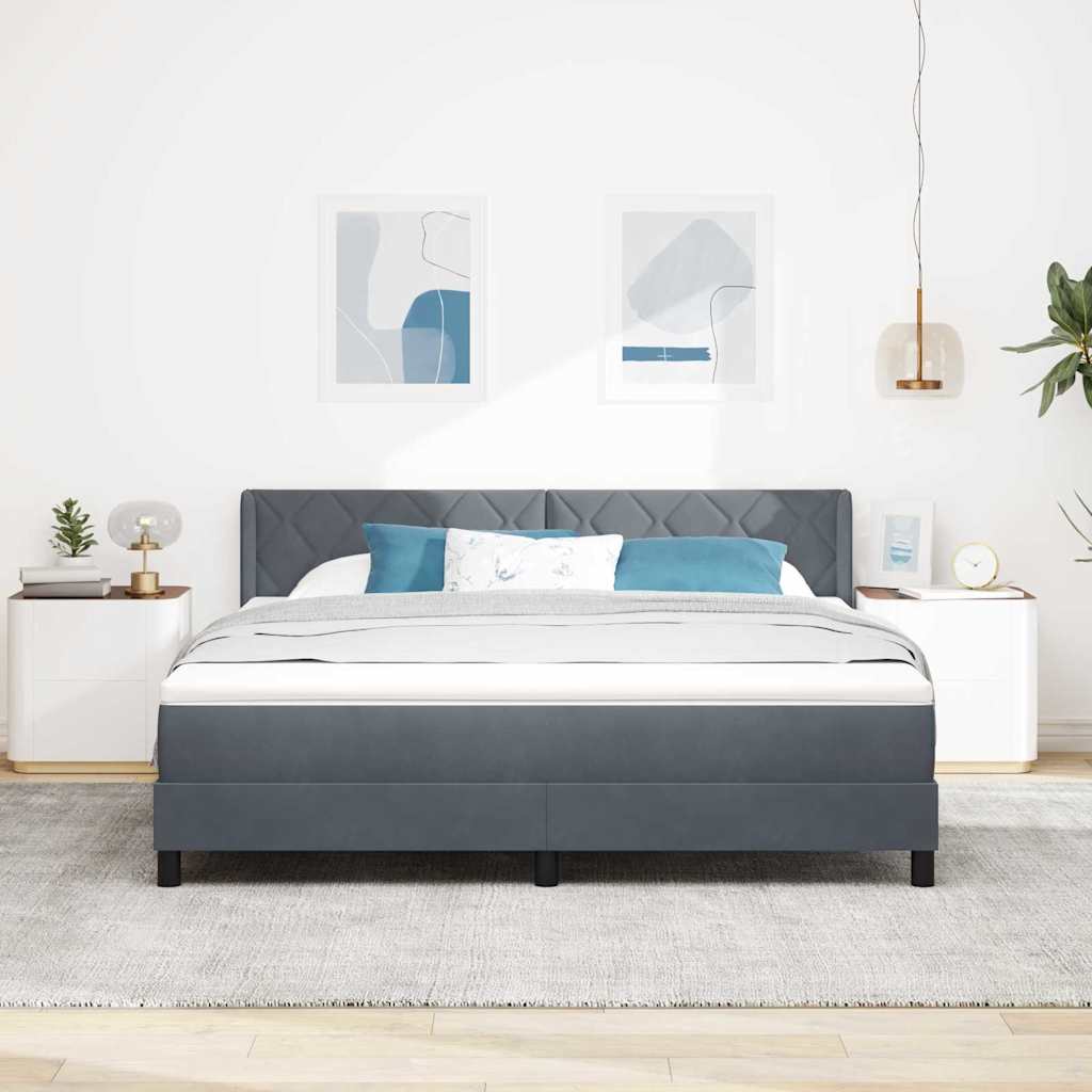 vidaXL Łóżko sprężynowe Z zagłówkiem Ciemnoszary 200 x 180 cm Aksamit