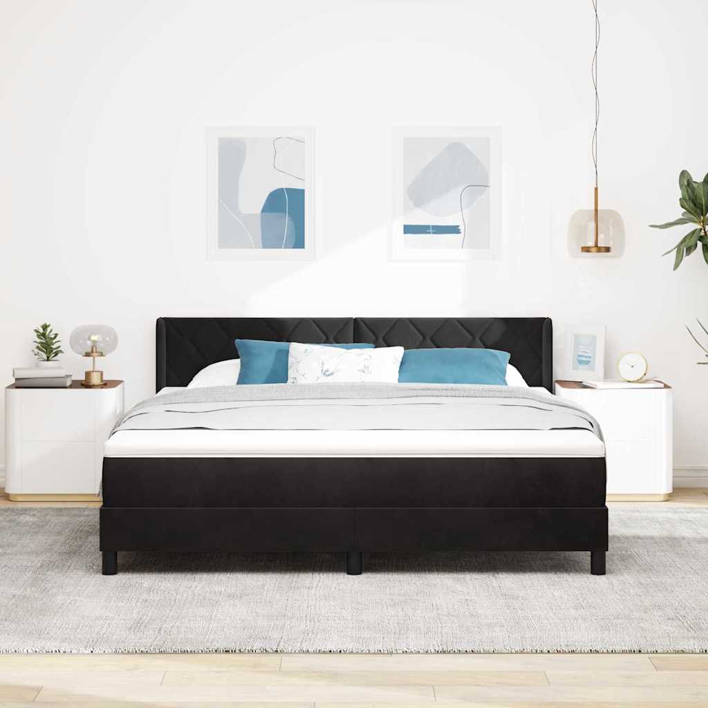 vidaXL Łóżko sprężynowe Z zagłówkiem Czarny 200 x 180 cm Aksamit