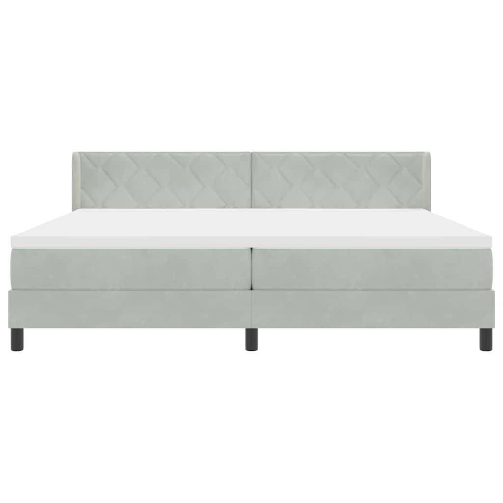 vidaXL Łóżko sprężynowe Z zagłówkiem Jasnoszary 200 x 200 cm Aksamit