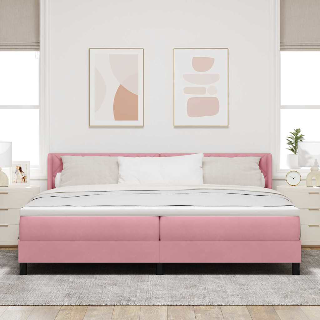 vidaXL Łóżko sprężynowe Z zagłówkiem Różowy 200 x 200 cm Aksamit