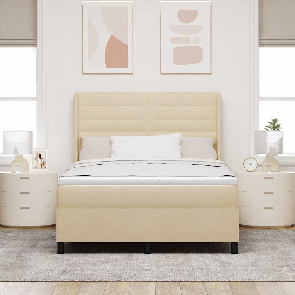 vidaXL Łóżko sprężynowe z materacem Kremowy 200 x 160 cm tkanina
