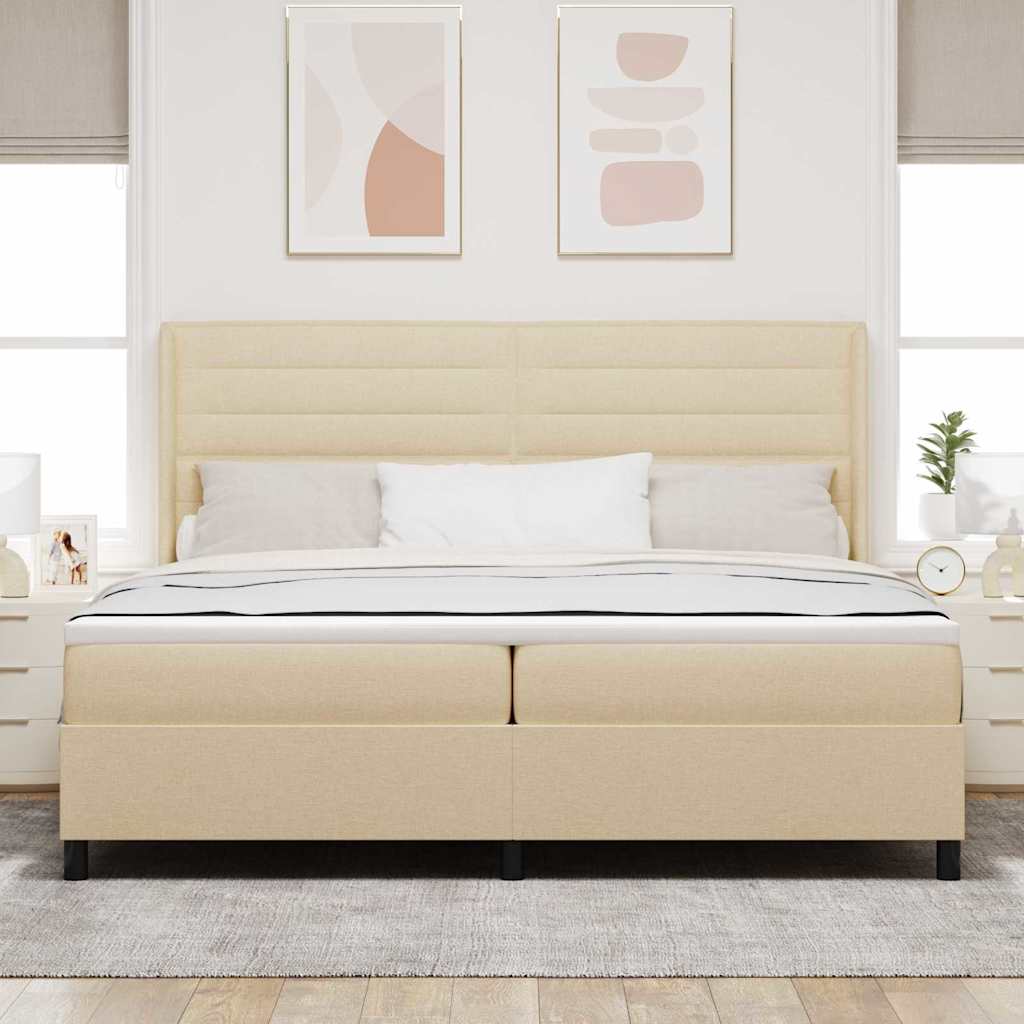 vidaXL Łóżko sprężynowe z poduszką Kremowy 200 x 200 cm tkanina