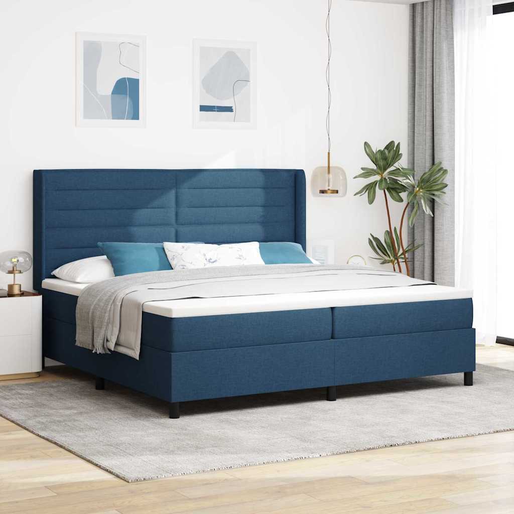 vidaXL Łóżko sprężynowe z materacem Niebieski 200 x 200 cm tkanina