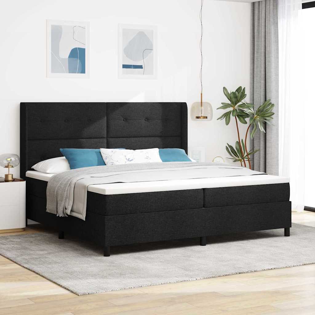 vidaXL Łóżko sprężynowe z poduszką Czarny 200 x 200 cm tkanina