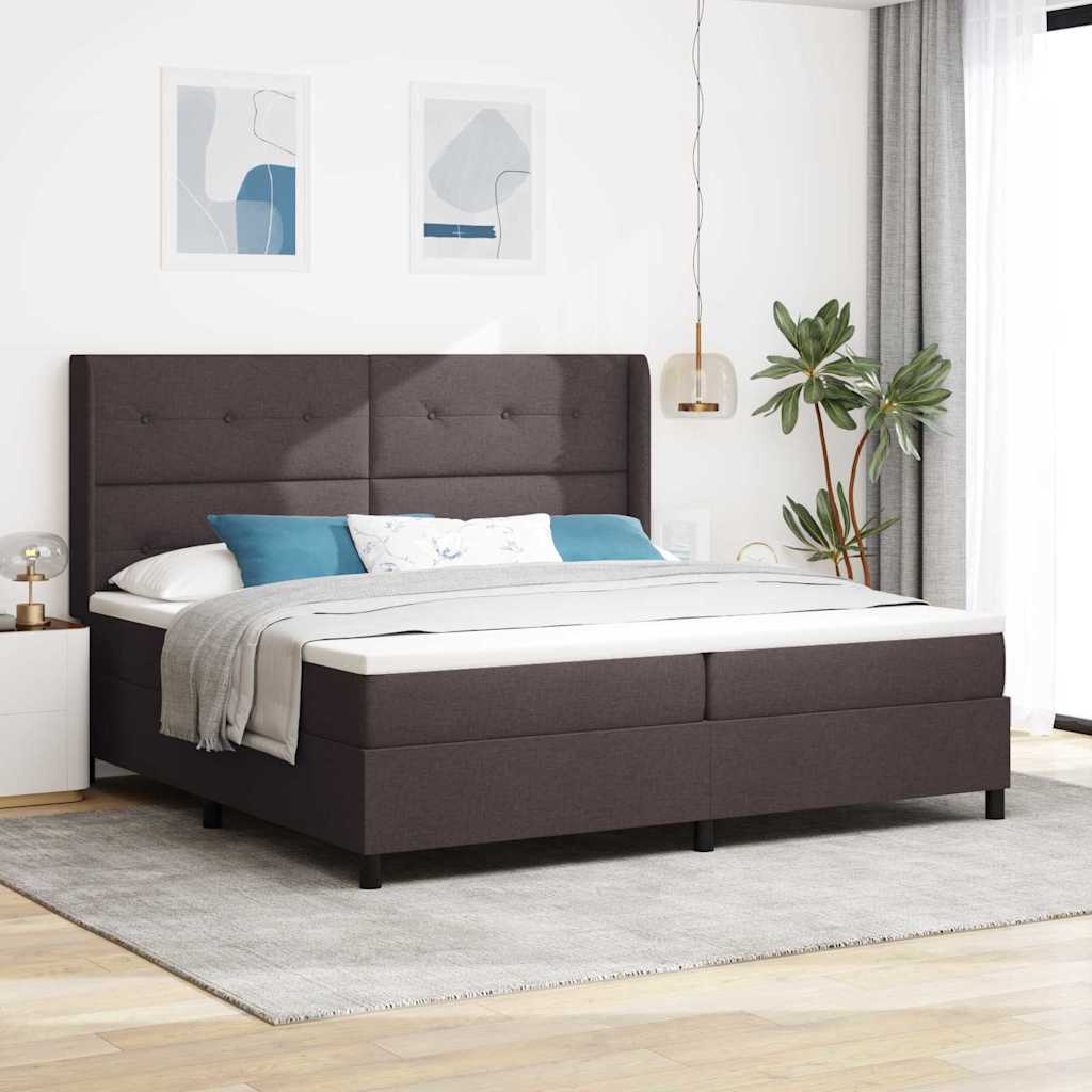 vidaXL Łóżko sprężynowe z poduszką Ciemny brąz 200 x 200 cm tkanina