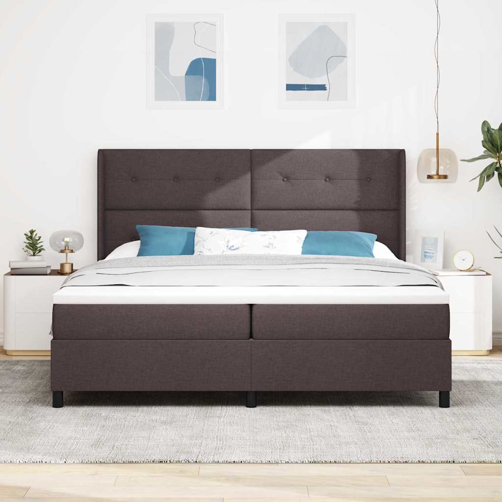 vidaXL Łóżko sprężynowe z poduszką Ciemny brąz 200 x 200 cm tkanina