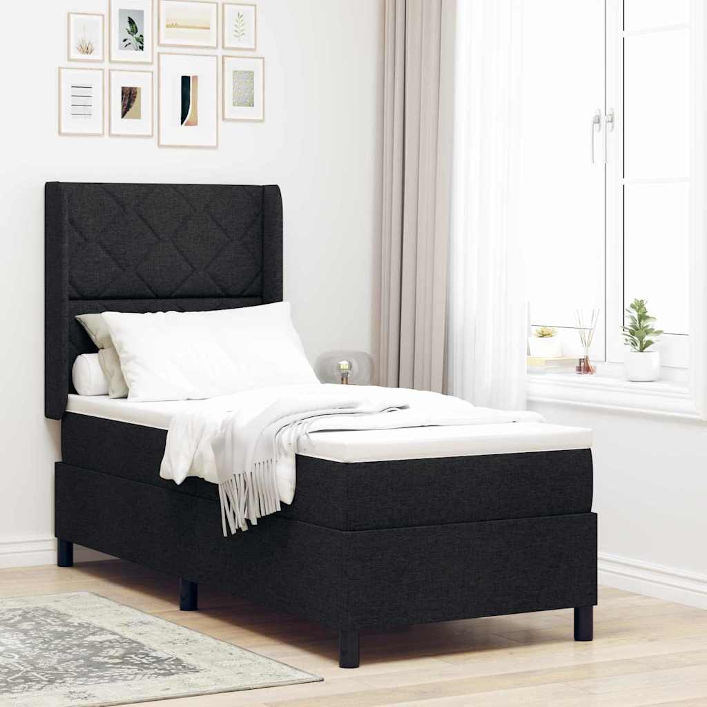 vidaXL Łóżko sprężynowe z poduszką Czarny 190 x 90 cm tkanina